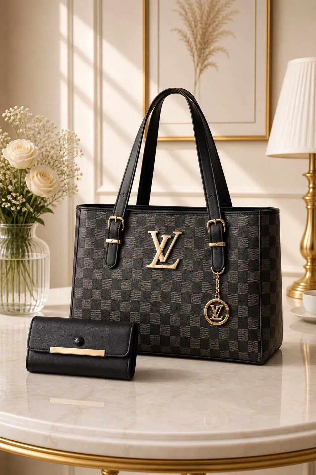Leather Shoulder Bag with Matching Wallet for Women