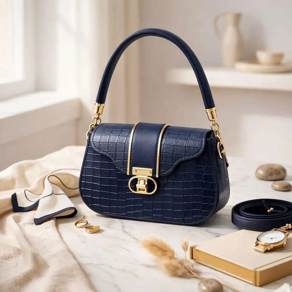Royal Crocodile Textured Leather Handbag for Women