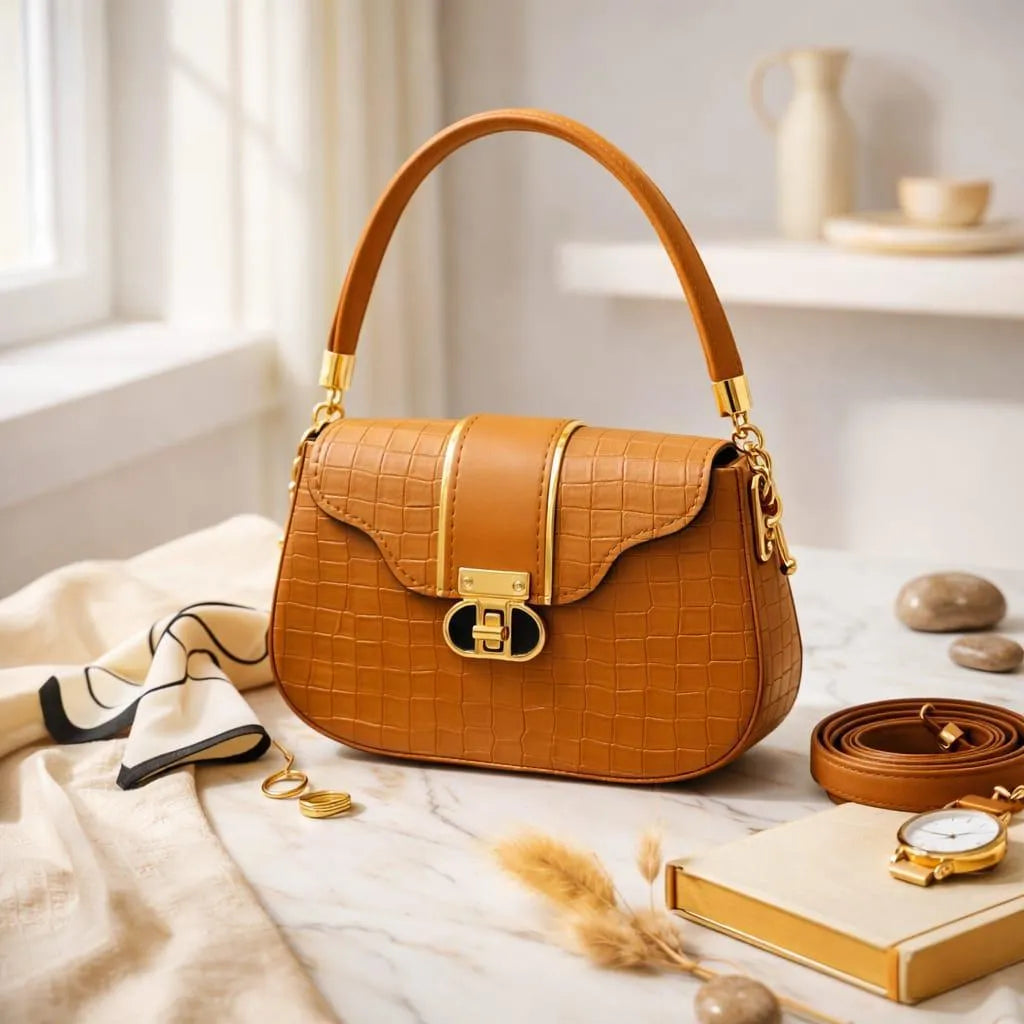 Royal Crocodile Textured Leather Handbag for Women