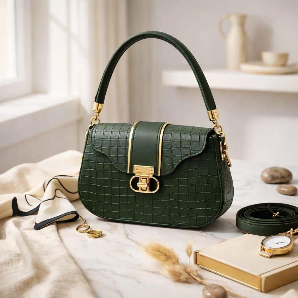 Royal Crocodile Textured Leather Handbag for Women