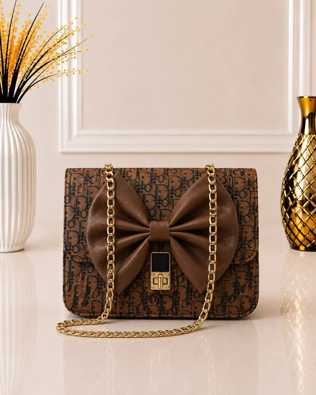 Luxury Velvet Bow Leather Shoulder Bag for Women