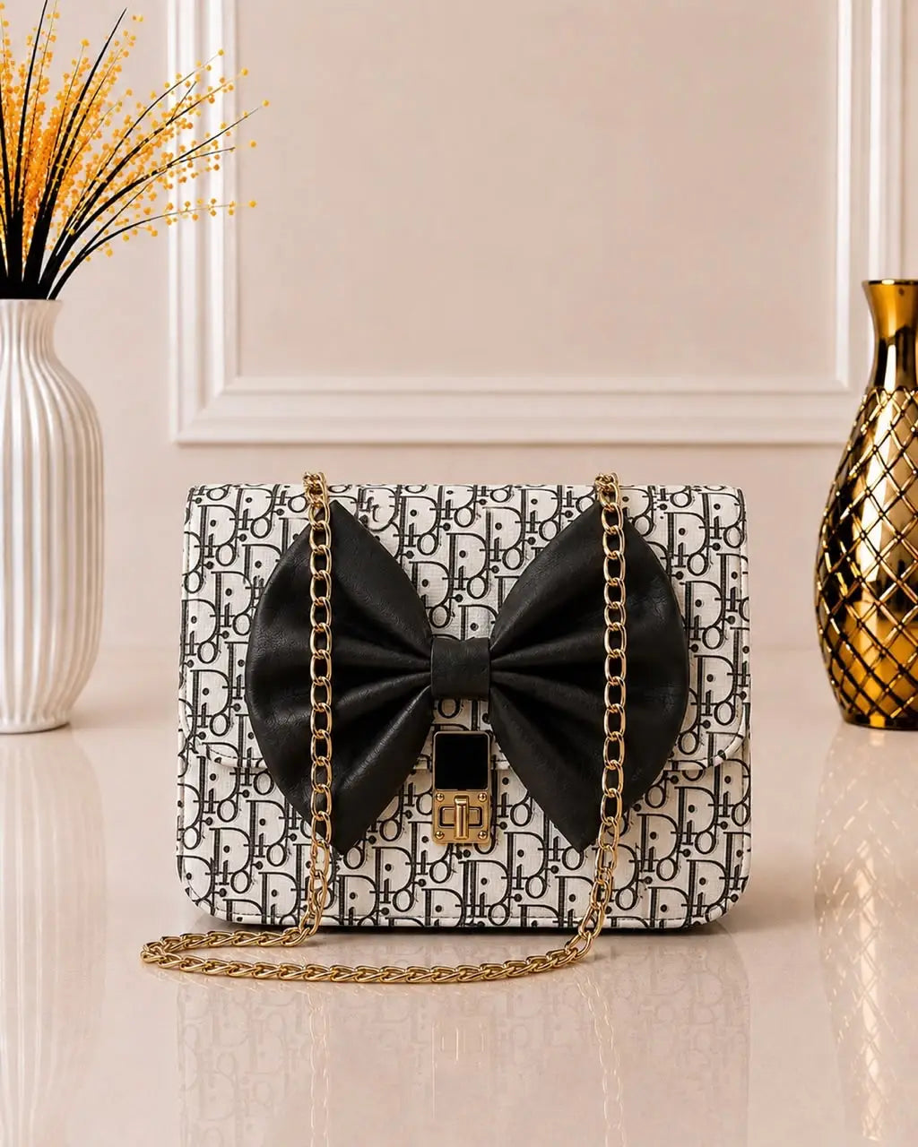 Luxury Velvet Bow Leather Shoulder Bag for Women