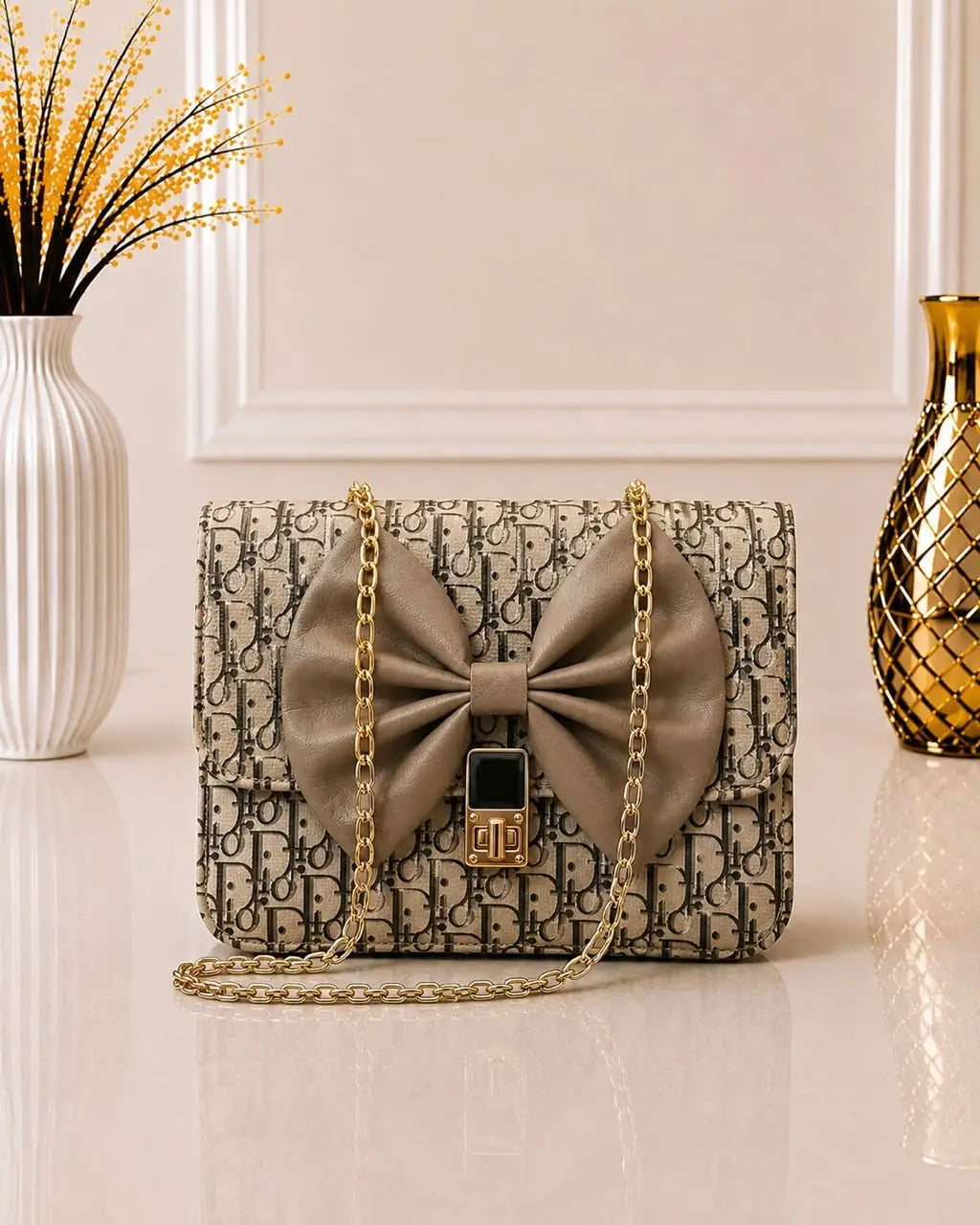 Luxury Velvet Bow Leather Shoulder Bag for Women