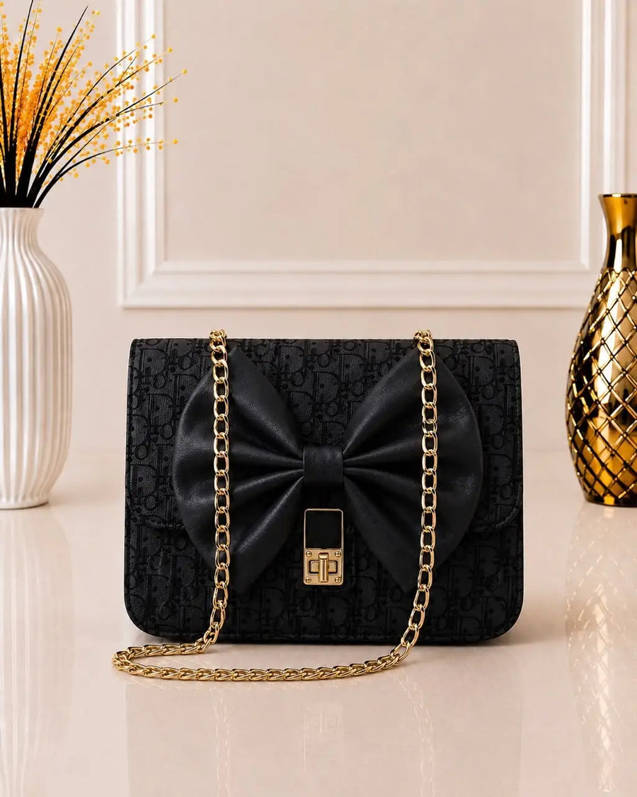 Luxury Velvet Bow Leather Shoulder Bag for Women