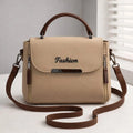 Beige Leather Shoulder Bag with Top Handle For Women