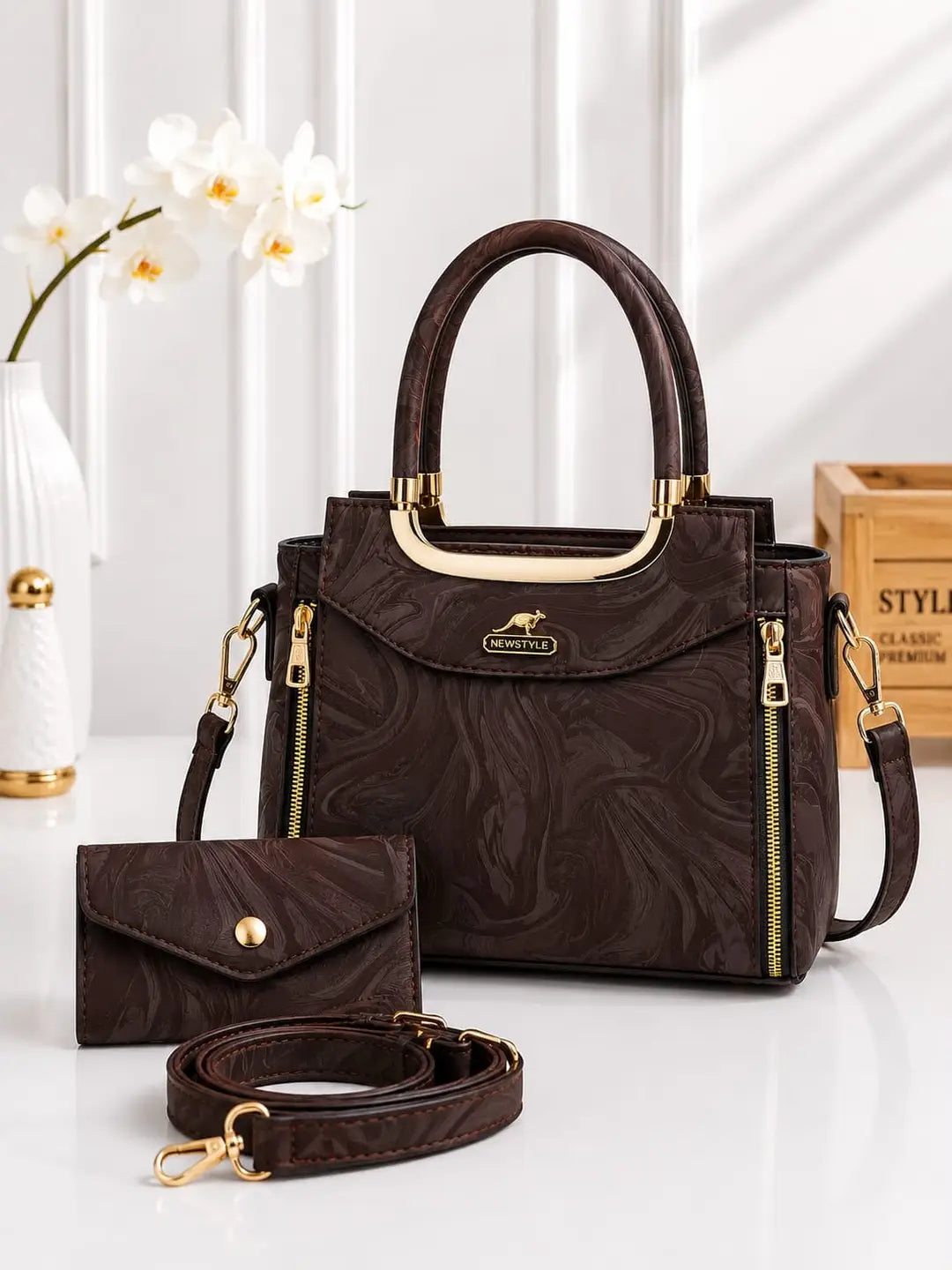 Printed Leather Handbag Set For Women