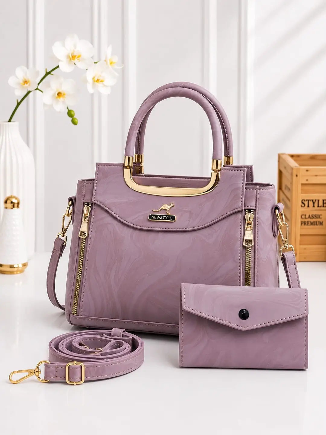 Printed Leather Handbag Set For Women