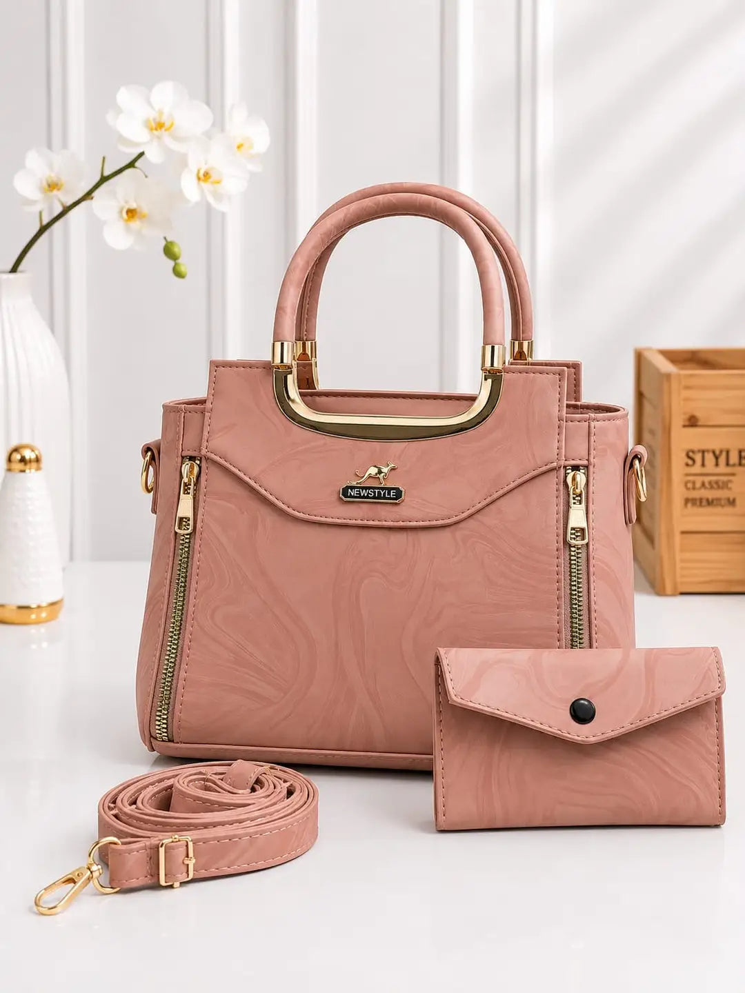 Printed Leather Handbag Set For Women