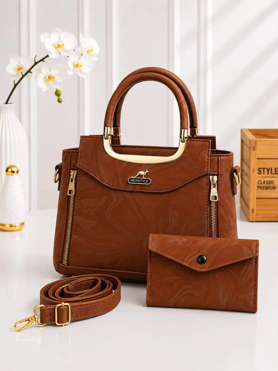 Printed Leather Handbag Set For Women