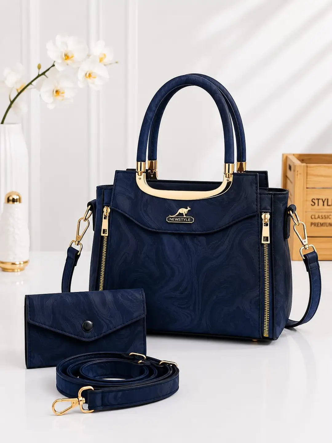 Printed Leather Handbag Set For Women