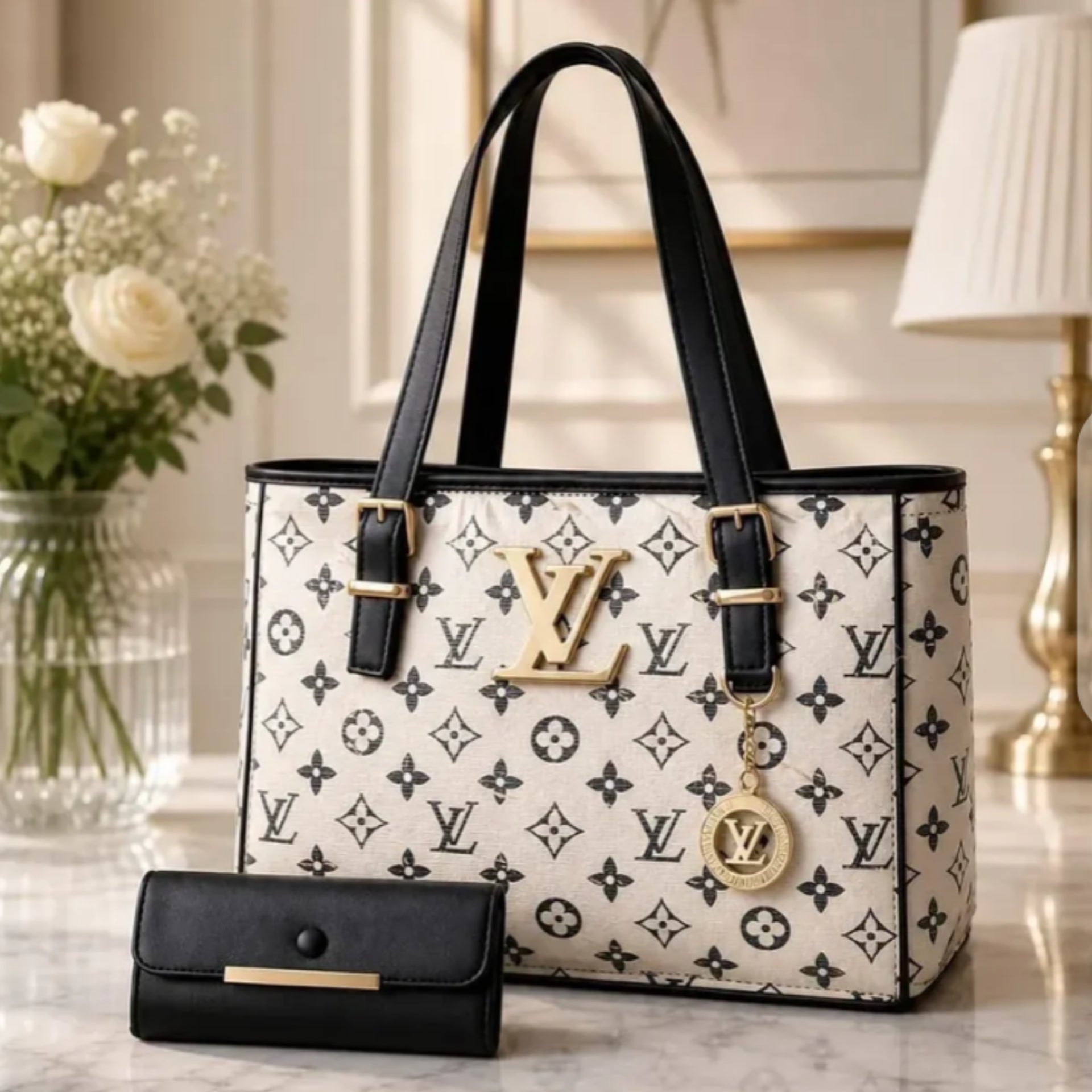 Leather Shoulder Bag with Matching Wallet for Women