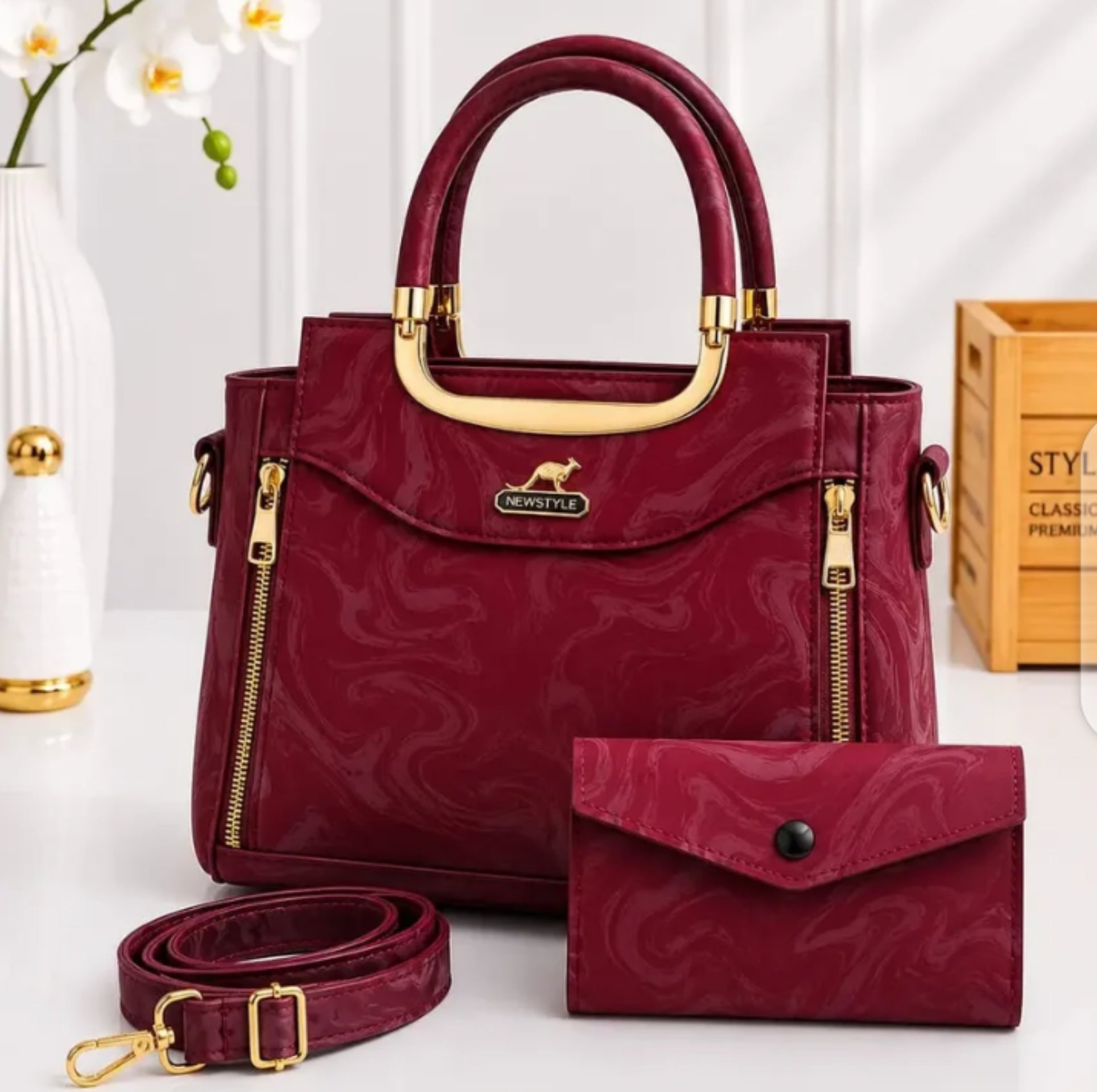 Printed Leather Handbag Set For Women